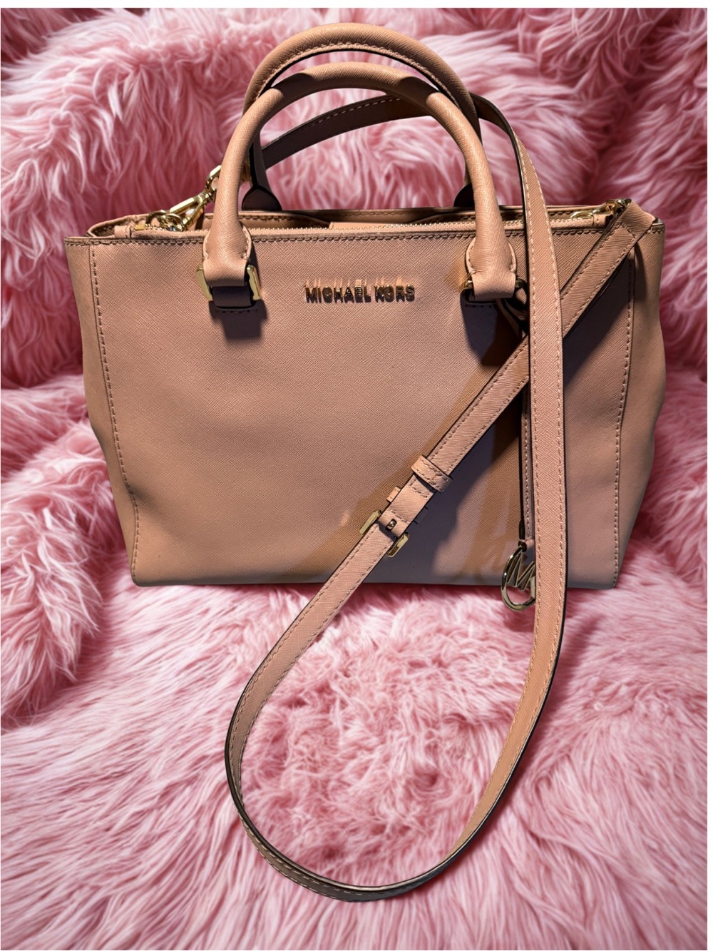 Michael Kors Blush Pink Saffiano Leather Satchel with crossbody Strap